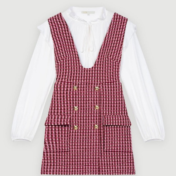 MAJE TROMPE-L’ŒIL TWEED DRESS XS - Picture 7 of 16